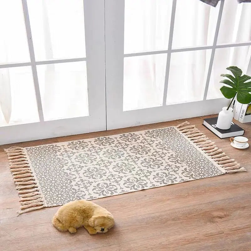 Nordic Style Cotton Linen Area Rug for Home Entrance