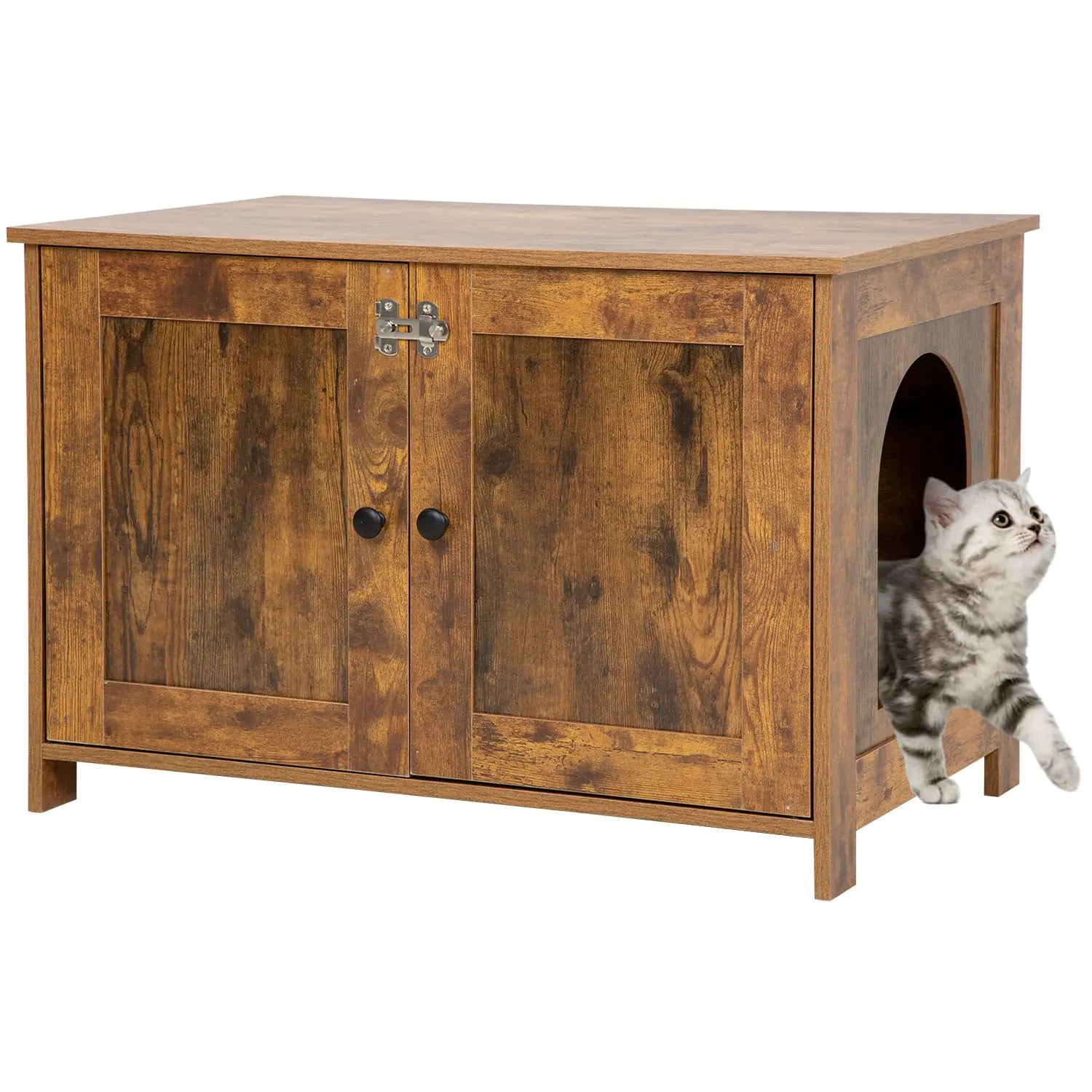 Mueble Enclosure Para Arenero de Gato BestPet, Armario de Almacenamiento de Madera Oculto, Casa Jaula de Mascotas, Mesa Auxiliar con Divisor Extraíble, Suficientemente Grande para la Mayoría de los Gatos y Areneros