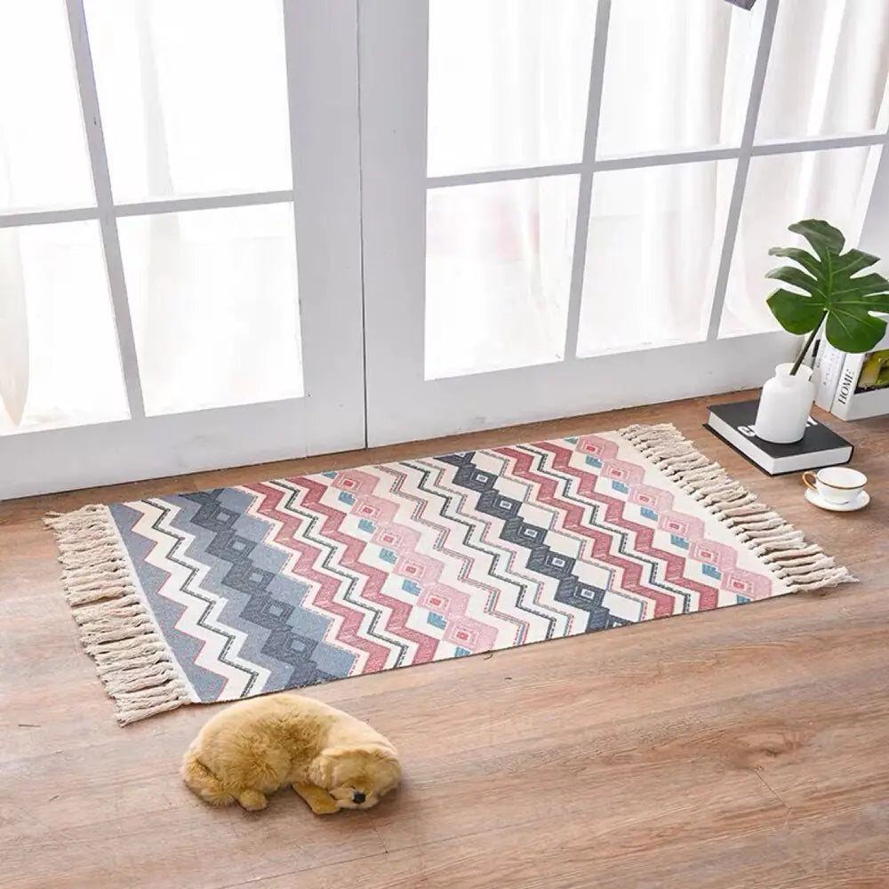 Nordic Style Cotton Linen Area Rug for Home Entrance