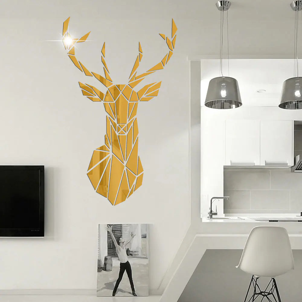 3D Acrylic Deer Head Wall Mirror Sticker for Home