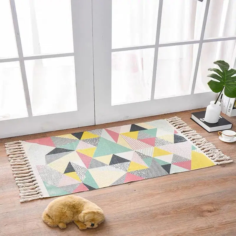Nordic Style Cotton Linen Area Rug for Home Entrance