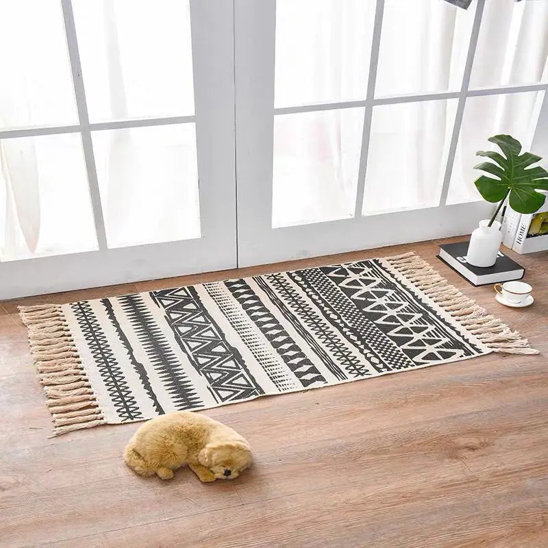Nordic Style Cotton Linen Area Rug for Home Entrance