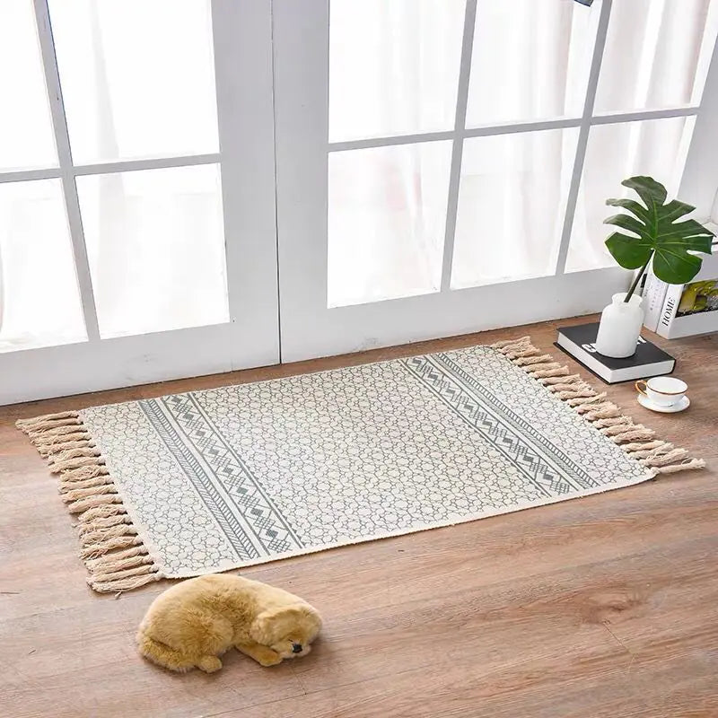 Nordic Style Cotton Linen Area Rug for Home Entrance