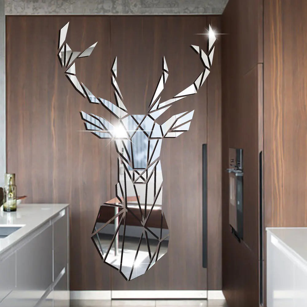 3D Acrylic Deer Head Wall Mirror Sticker for Home